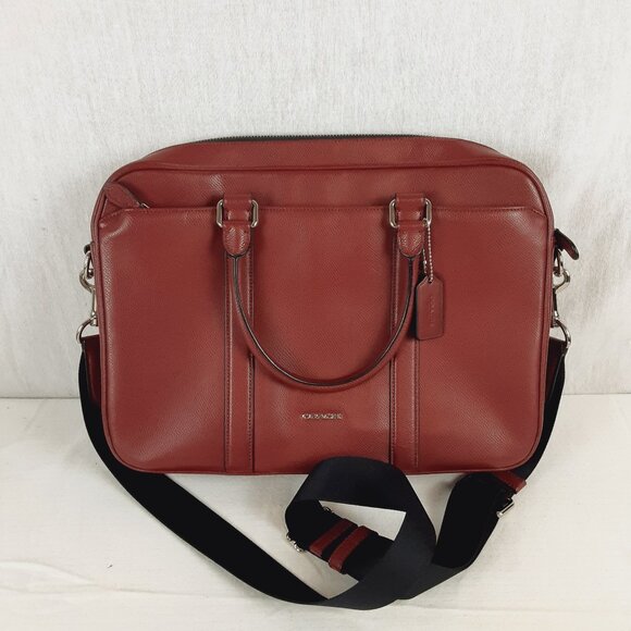 Coach #71681 Crossgrain Leather Briefcase Slim Brief Red Laptop Case Crossbody - Picture 1 of 16